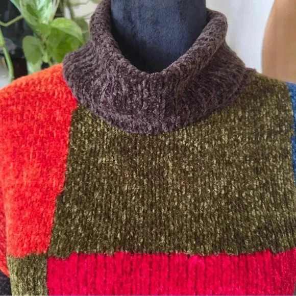 Vtg 90s All Points Chenille Colorblock Sweater - Size Small/Medium - Picture 2 of 7